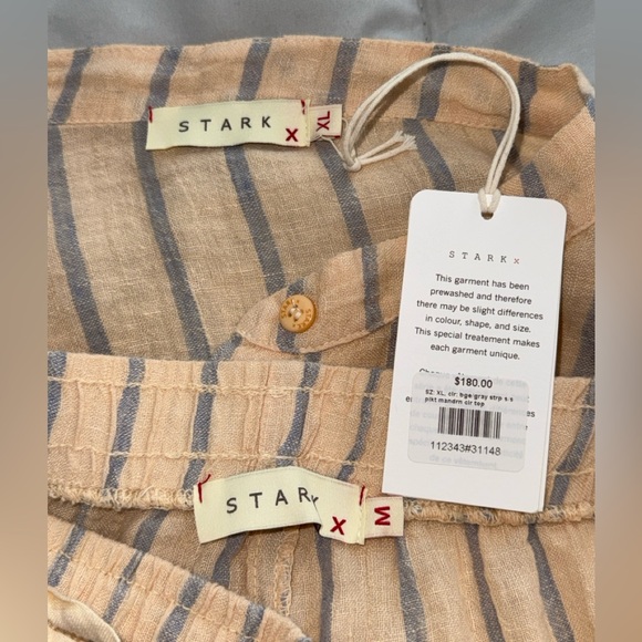 Stark X vintage beige blue striped 100% linen Joey top/ankle pant set M/XL - Picture 8 of 10